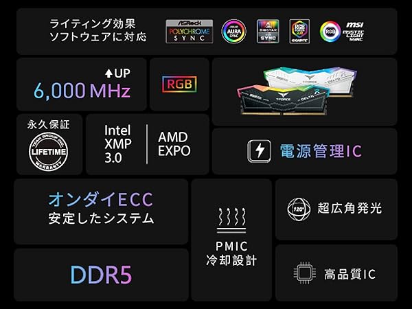 Amazon.co.jp: Team RGB(発光型) DDR5 6000MHz (PC5-48000) 64GB