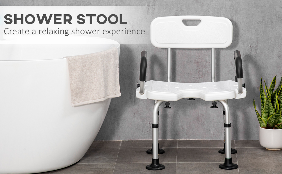 Adjustable Shower Chair with Arms and Back, Bath Chair with U