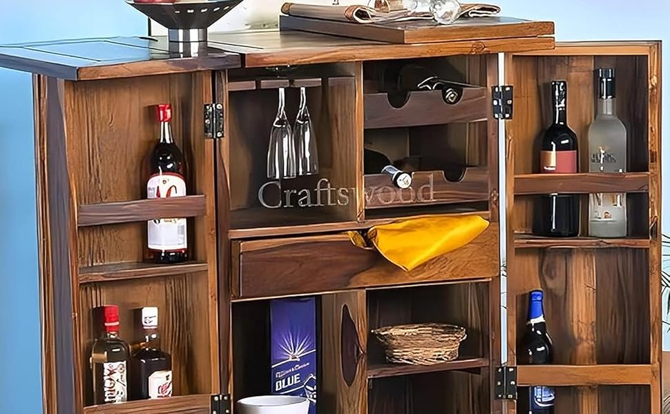 Craftswood Wooden Bar for Home Rack Hard and Soft Wine Wisky