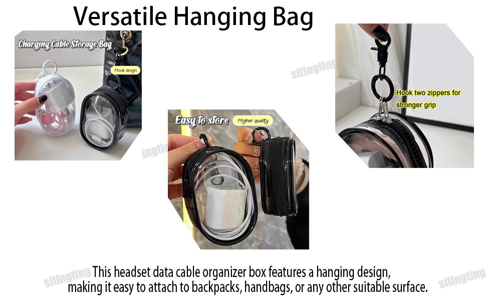 Transparent Cable Storage Bag with Locking Hook