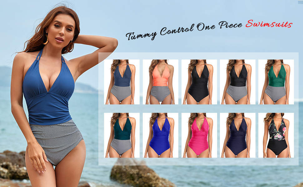 Holipick Tummy Control One Piece Swimsuits for Women Halter Bathing