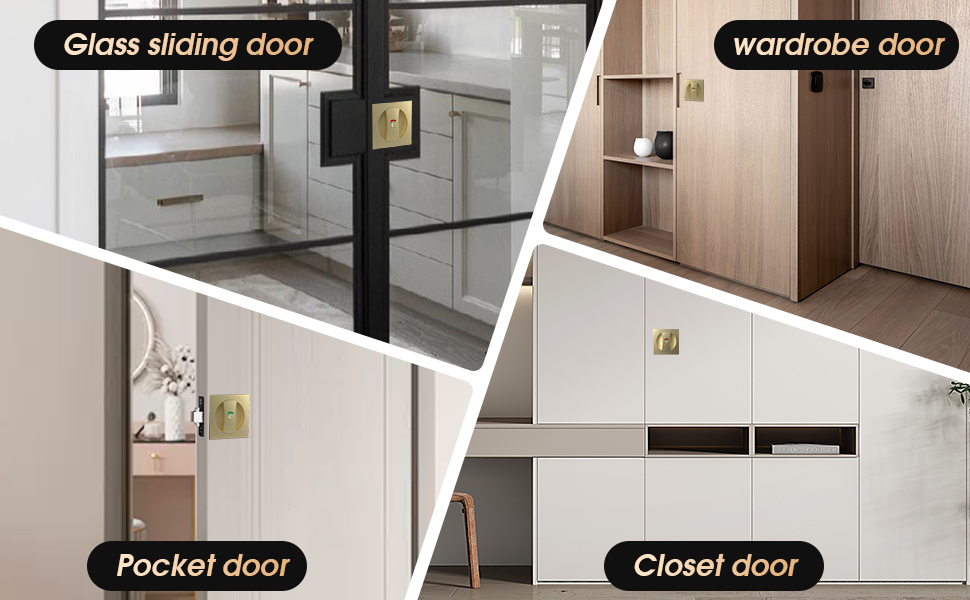 Gold Square pocket door lock locks latch latches hardware handle handles pull pulls color Indicator