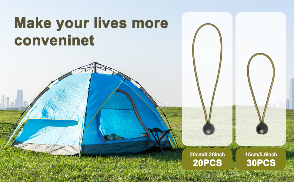 Bungee Cord with Balls, Bungee Balls Cords, 50 Piece Tarpaulin Bungee Cords, Heavy Duty Bungee