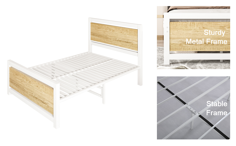 4 EVER WINNER Twin Bed Frames Wood with Headboard, Twin