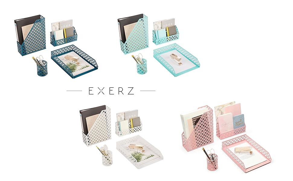 Exerz Desk Organiser 4 Pieces/Office Set/Desktop Metal Mesh Filing