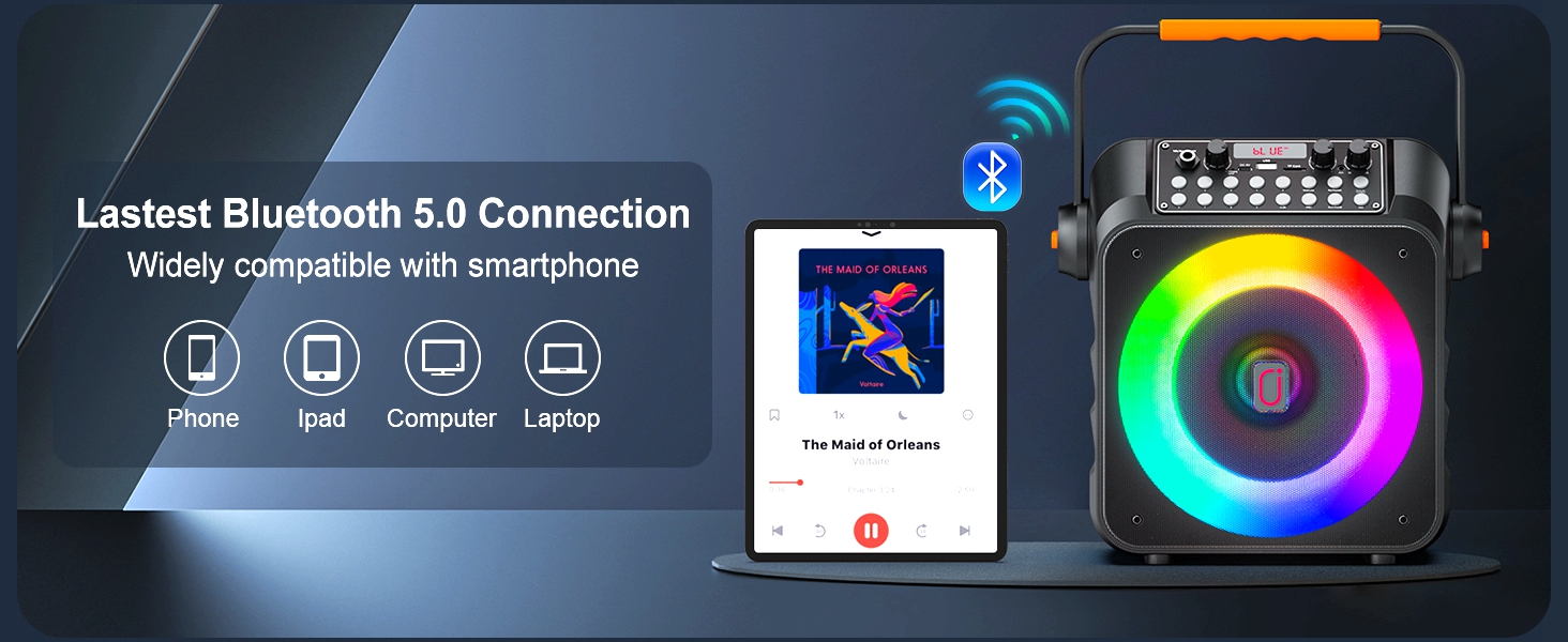 HWWR Karaoke Machine with 2 Wireless Microphones, Portable