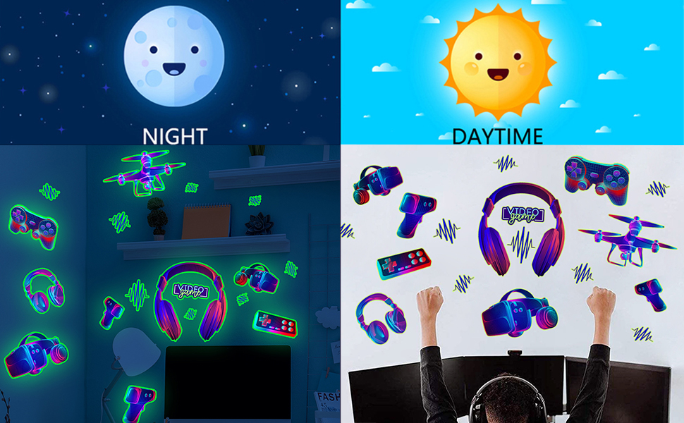 Prabahdak Gaming Wall Decals Glow in The Dark Game Wall