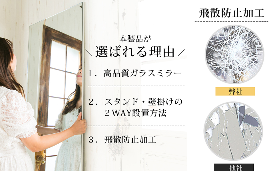 Amazon.co.jp: ミラエート 全身鏡 姿見 スタンドミラー 壁掛け