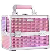 Joligrace Makeup Train Case Cosmetic Box Portable Makeup Case Organizer 2 Trays Makeup Storage wi...