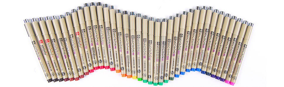 Micron pens in a rainbow of colors