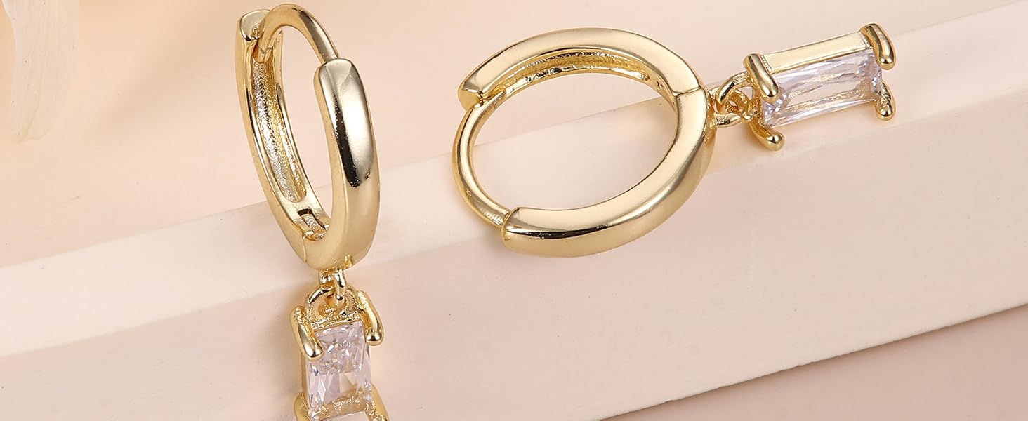 baguette  dangle hoop earrings