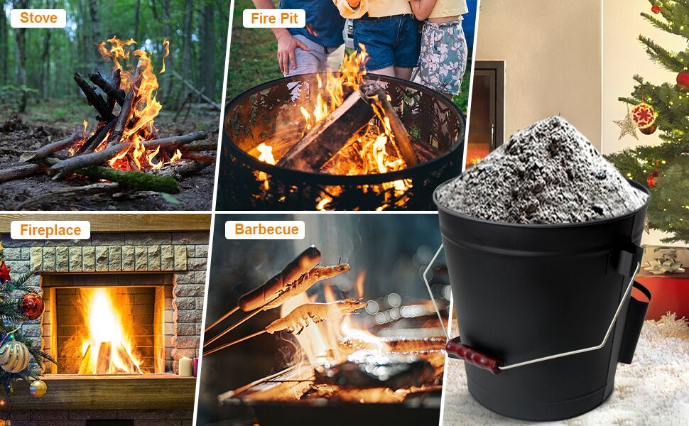 BRIAN & DANY Ash Bucket with Lid, 20L Ash Buckets with Shovel and Hand