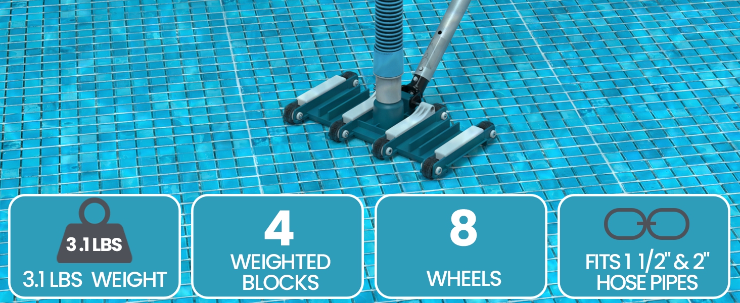 pool vacuum head with wheels