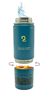puddles 2 oceans water bottle, hiking bottle, water and snack container, kids snack, travel botle