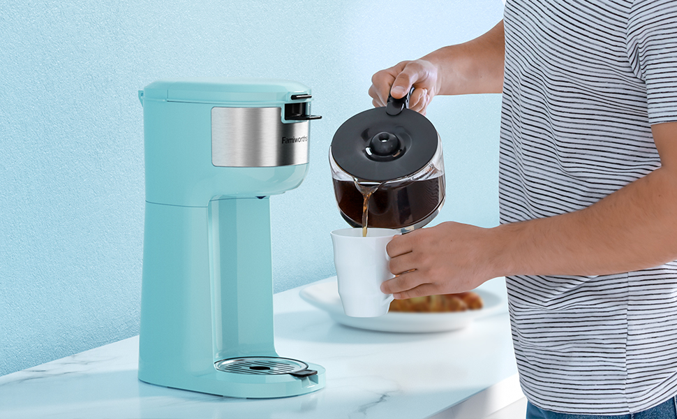Famiworths Single Serve Coffee Maker for K Cup and Ground Coffee, 6 to 14 Oz Brew