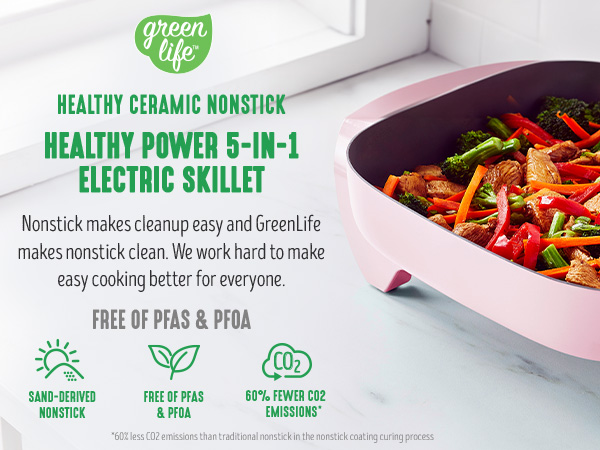 GreenLife, Ceramic Nonstick, PFAS-Free, Non-Toxic, Electric Skillet, Electrics