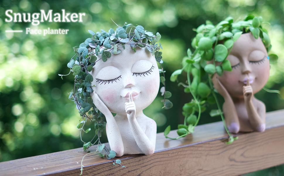 SnugMaker Face Planter Pots Head Planter, Succulent Face Flower Planter for Indoor