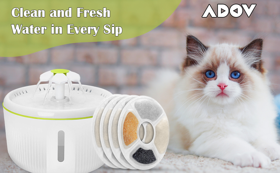 ADOV Cat Water Fountain Filters, Hygienic Fresh Waterfall Purifier