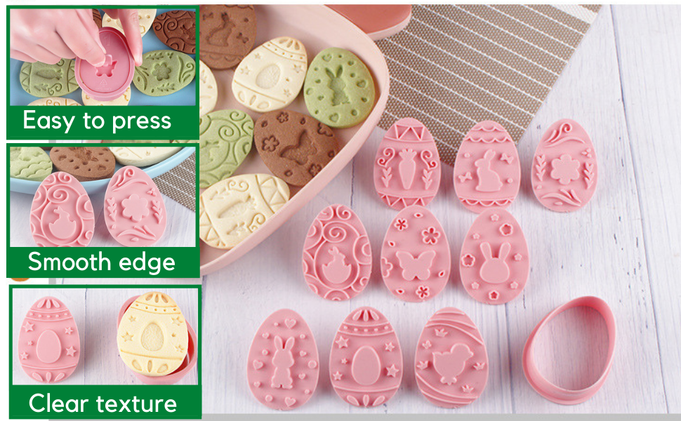 Easter Cookie Cutter Set 9 Pieces 3D Plastic Easter Eggs Stamp Molds