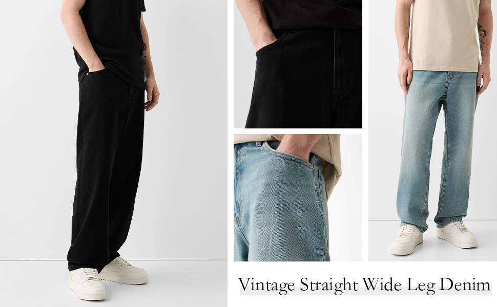 Men's Classic Regular Fit Jeans Vintage Straight Wide Leg