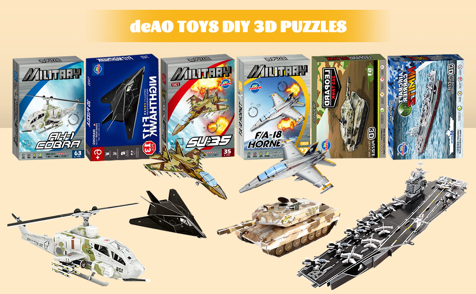 deAO 3D Puzzle with Aircraft Carrier Helicopter Tank Plane