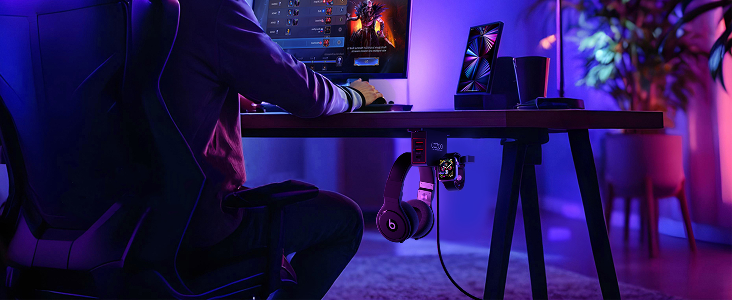 Headphone Stand with USB Charger