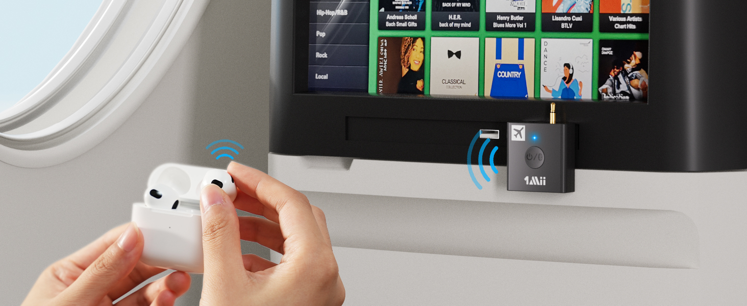 1Mii B05 Airplane Bluetooth 5.3 Adapter for 2 Airpods