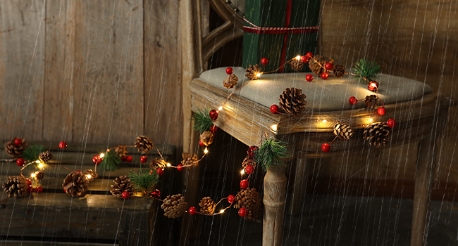 The Christmas string lights are waterproof but the battery case isn't