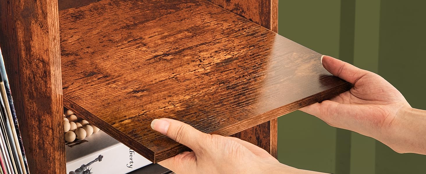 brown record player stand