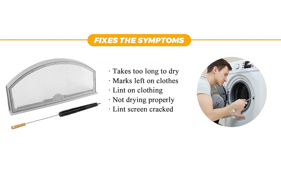 WE03X23881 Dryer Lint Filter with Cleaner Brush - Stainless Steel Screen - Compatible with GE Hotpoint Dryer - AP6031713 PS11763056 EAP11763056 gtd33eask0ww gtx22eask0ww gtd65gbsj3ws gtd42easj2ww 27 WE03X23881 Dryer Lint Filter with Cleaner Brush