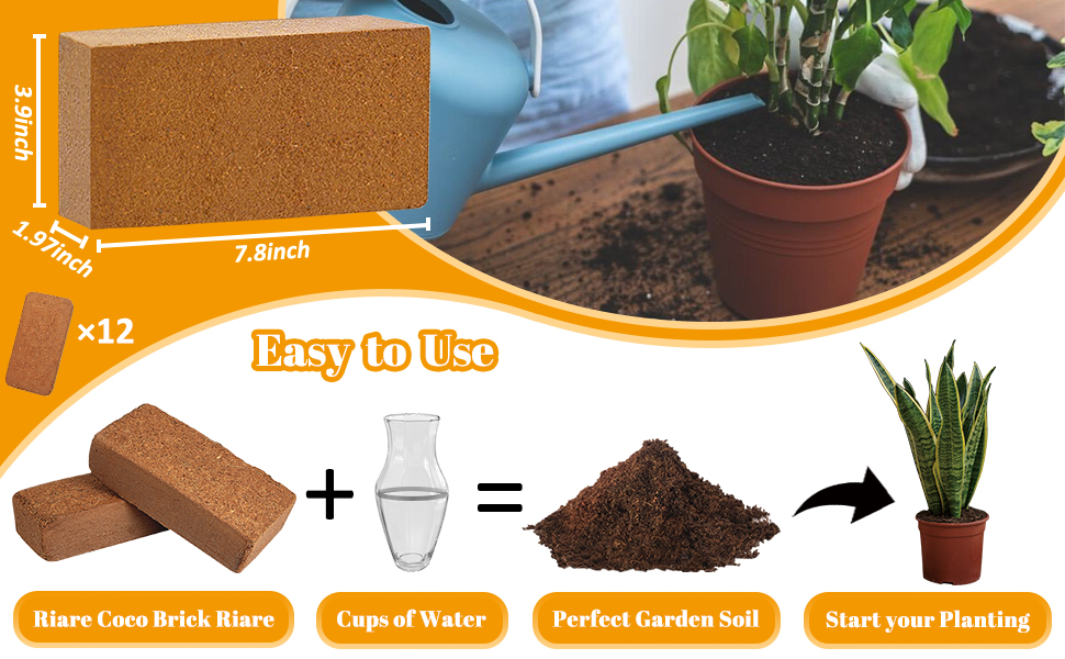 Riare 8pcs Organic Coco Coir Bricks Soil Blocks 100