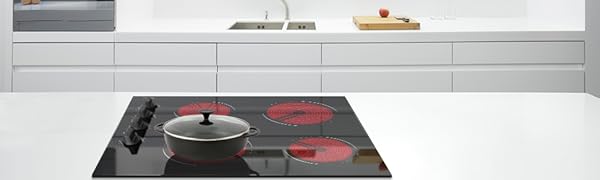 Ceramic Hob 4 Zones Electric Hob With Knobs Built In 6000W Ceramic Hob 60cm With Non-abrasive Black Glass Auto Switch Off Safety Hard Wire, No Plug Included 15 Electric Hob