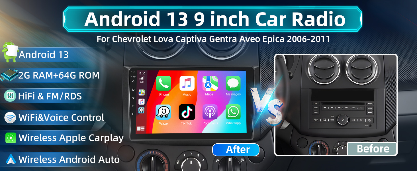 Car Stereo Radio Chevrolet Lova Captiva Gentra Aveo Epica 2006-2011 Car Play Android Auto 9" Audio