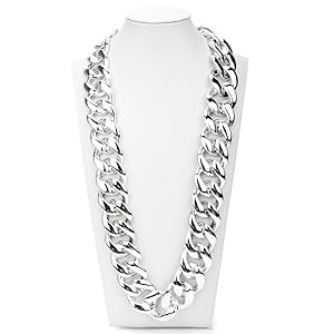 『Hollywood CHAIN BROWN×SILVER』 Catcan Hip Hop Chunky Silver Necklace 2 Pack, 36 Inch Silver