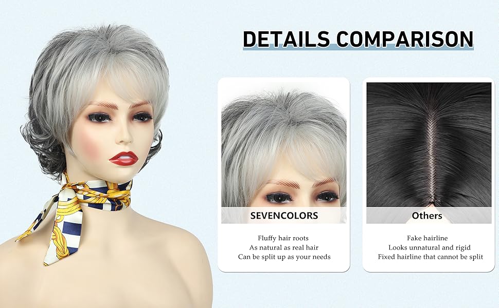 Amazon.com : SEVENCOLORS Short Grey Wigs for White Women