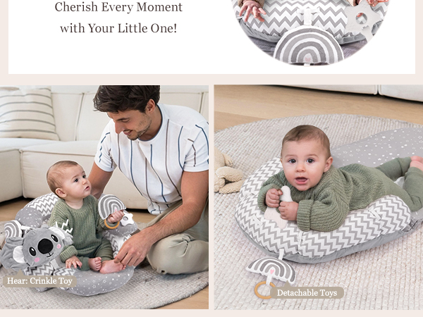EKEPE 2-in-1 Tummy Time Mat & Pillow For Babies 0-36 Months, Detachable Baby Tummy
