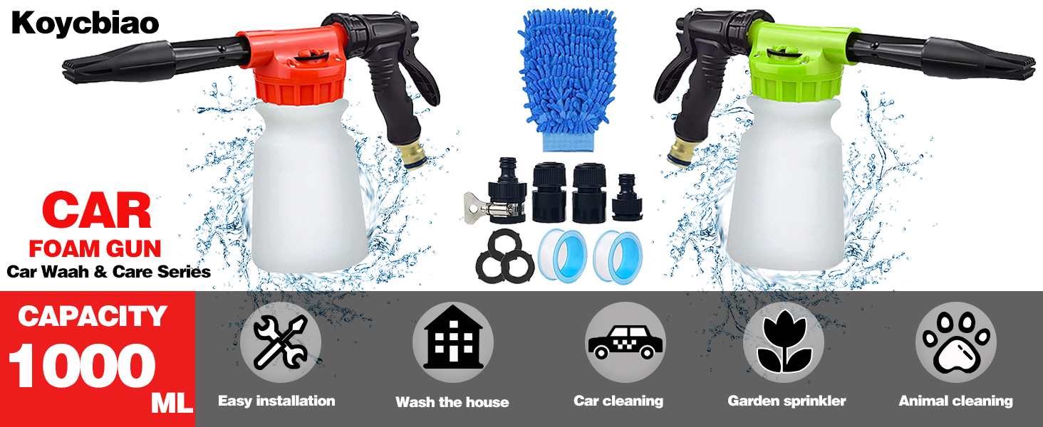 Car Wash Foam Gun, Snow Foam Gun Sprayer with 3/8" Brass Connector & 1L