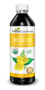 Yellow banded 12oz bottle of Mullein Leaf Supplement
