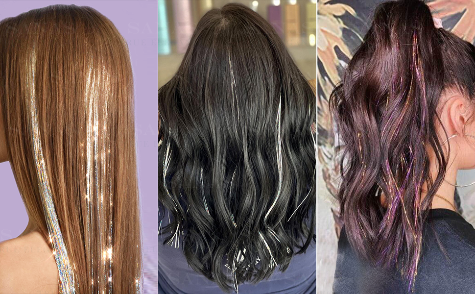 Sanas Hair Tinsel 12Pcs Glitter Hair Extensions Sparkle Hair Extensions