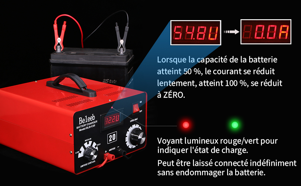 Hugoome Beleeb Series C20 Chargeur de Batterie 12V 24V 36V 48V, impulsions de désulfateur de