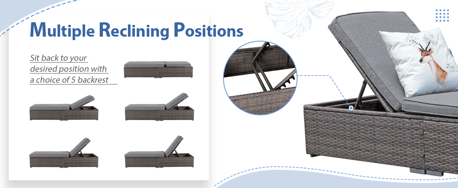 JOIVI Outdoor Chaise Lounge Chair, 3 Piece Patio Lounge