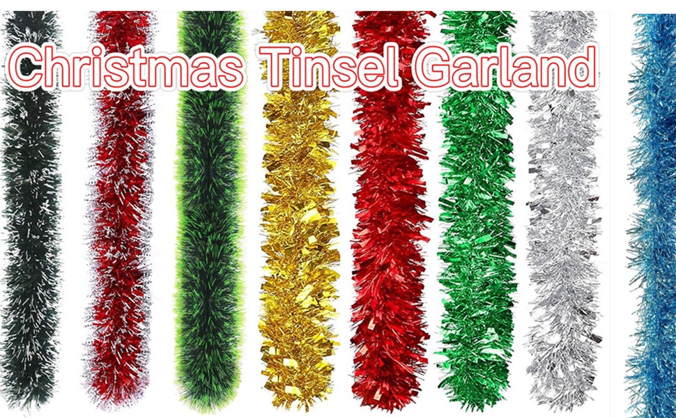 Apragaz 32.8 Feet Tinsel Christmas Decorations, Snow White Dark Green