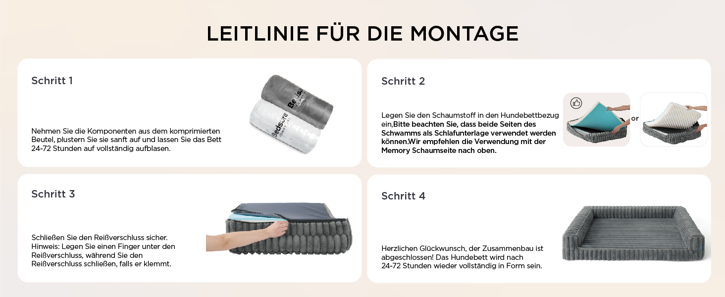 Der Text lautet „LEITLINIE FÜR DIE MONTAGE“. Die Montageanleitung zeigt nummerierte Schritte mit Abbildungen des Installationsvorgangs der Montagehalterung.
