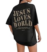 UOUA Women Oversized Graphic T-Shirt Casual Cotton Tees Printed Summer Tops