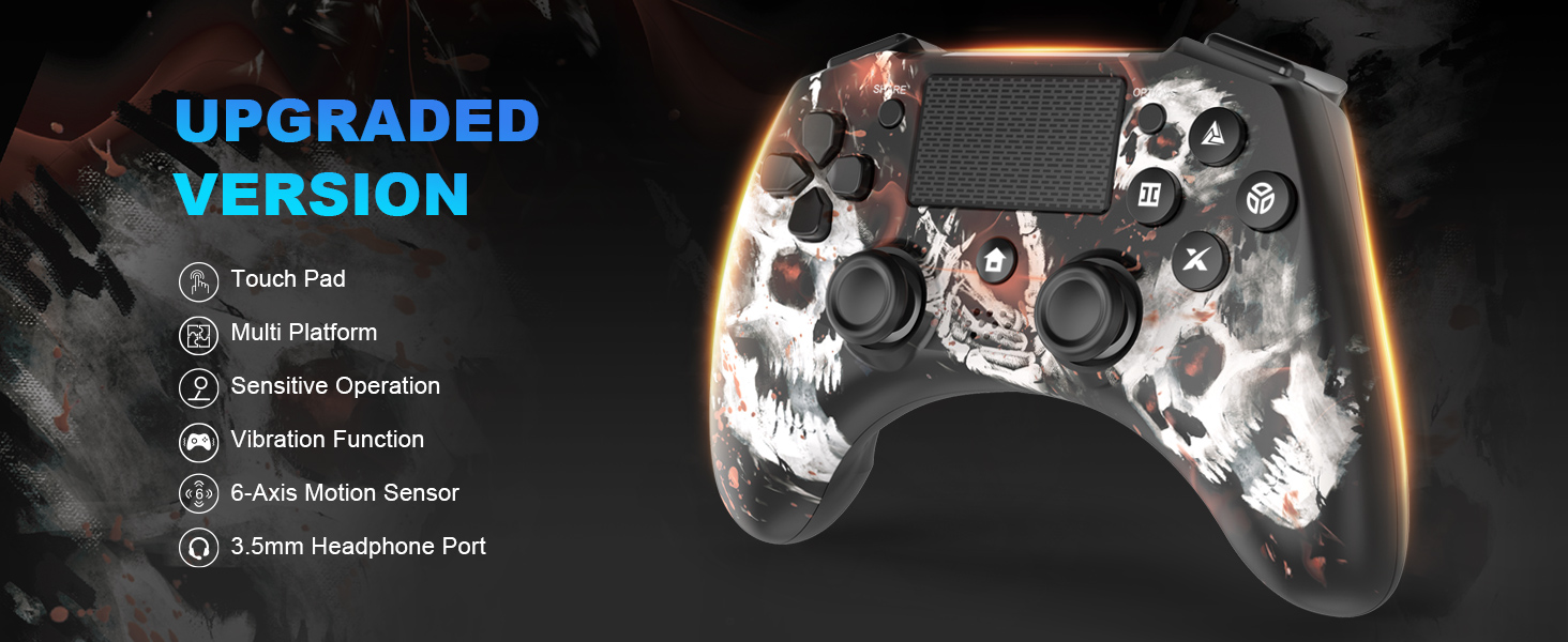 Wireless Controller for PS4,Black Crack Custom Design with RGB Light,1000mah Battery