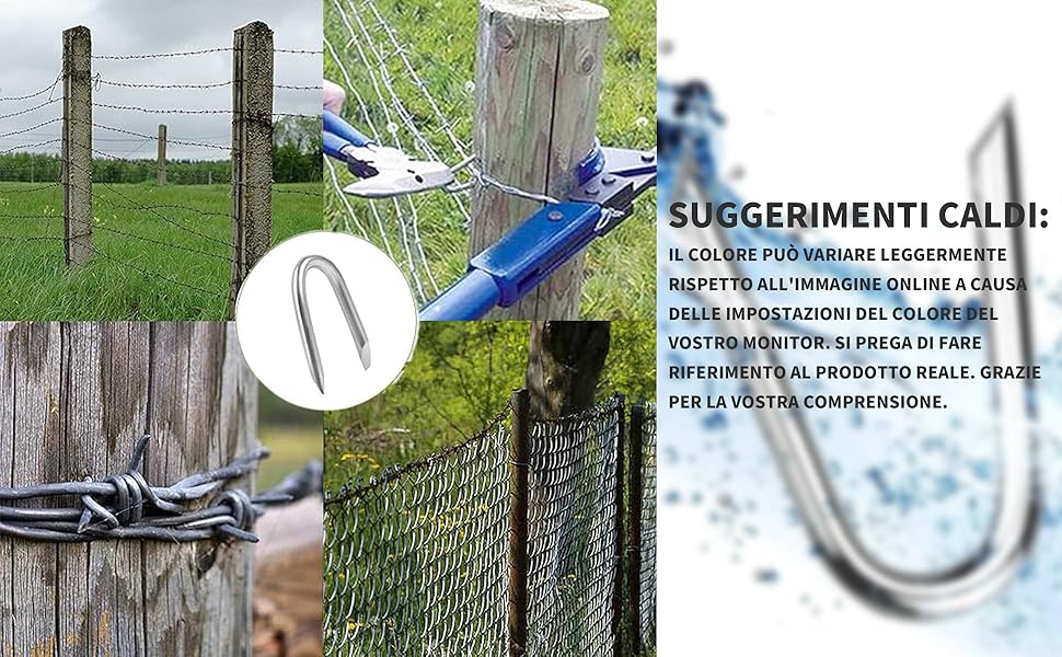 300 Pezzi Chiodi A U Zincati Per Recinzione - Graffette Per Fissare Reti E Fili