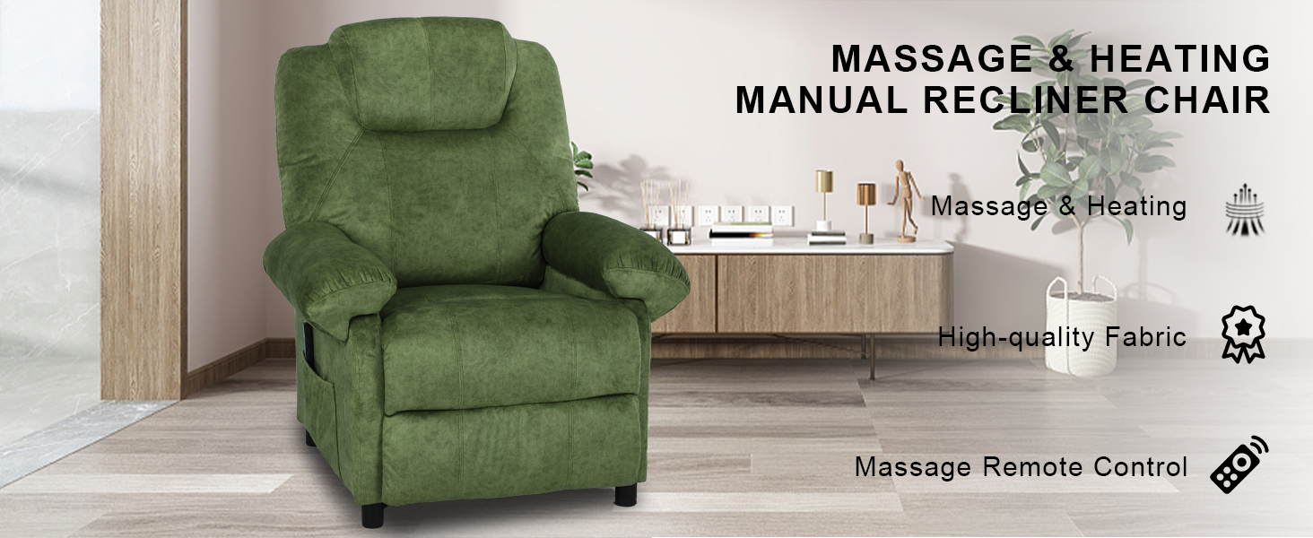 Massage Recliner Chair with Heat,Overstuffed Fabric Recliner Chairs with Heating