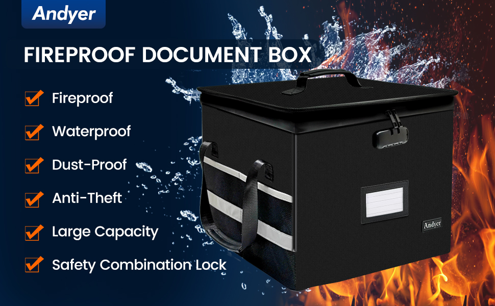 File Box with Lock, Fireproof Document Box with 10 Tab