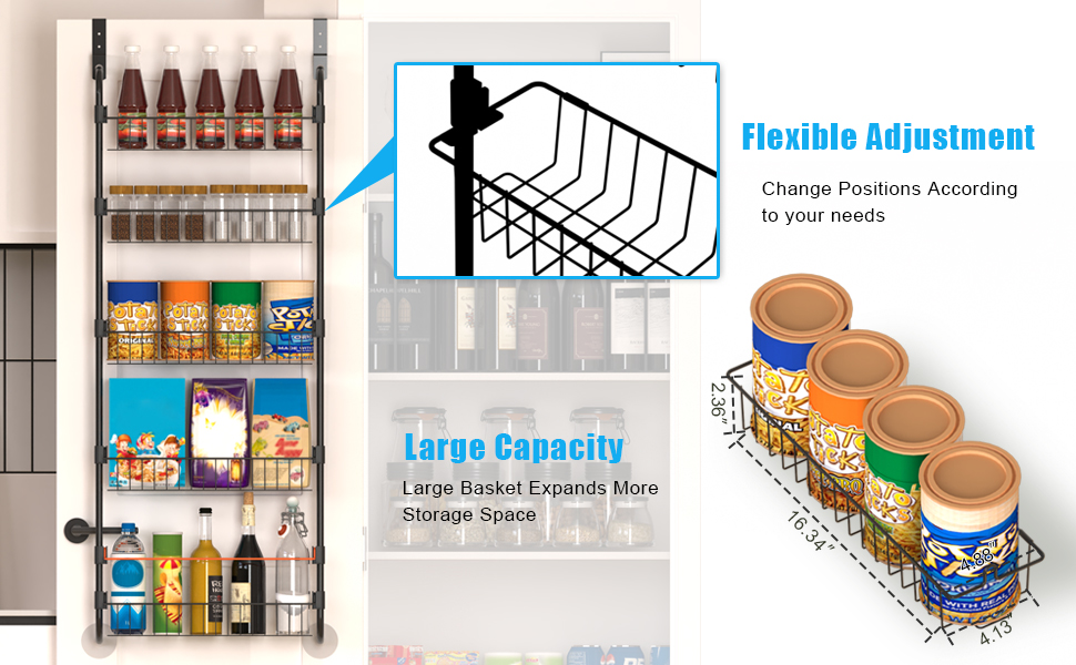 Uardfti Pantry Door Organizer and Storage with Adjustable Baskets Black