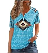 Aztec Print T Shirts Women Western Tribal Ethnic Style Short Sleeved Shirt Country Concert Tops C...